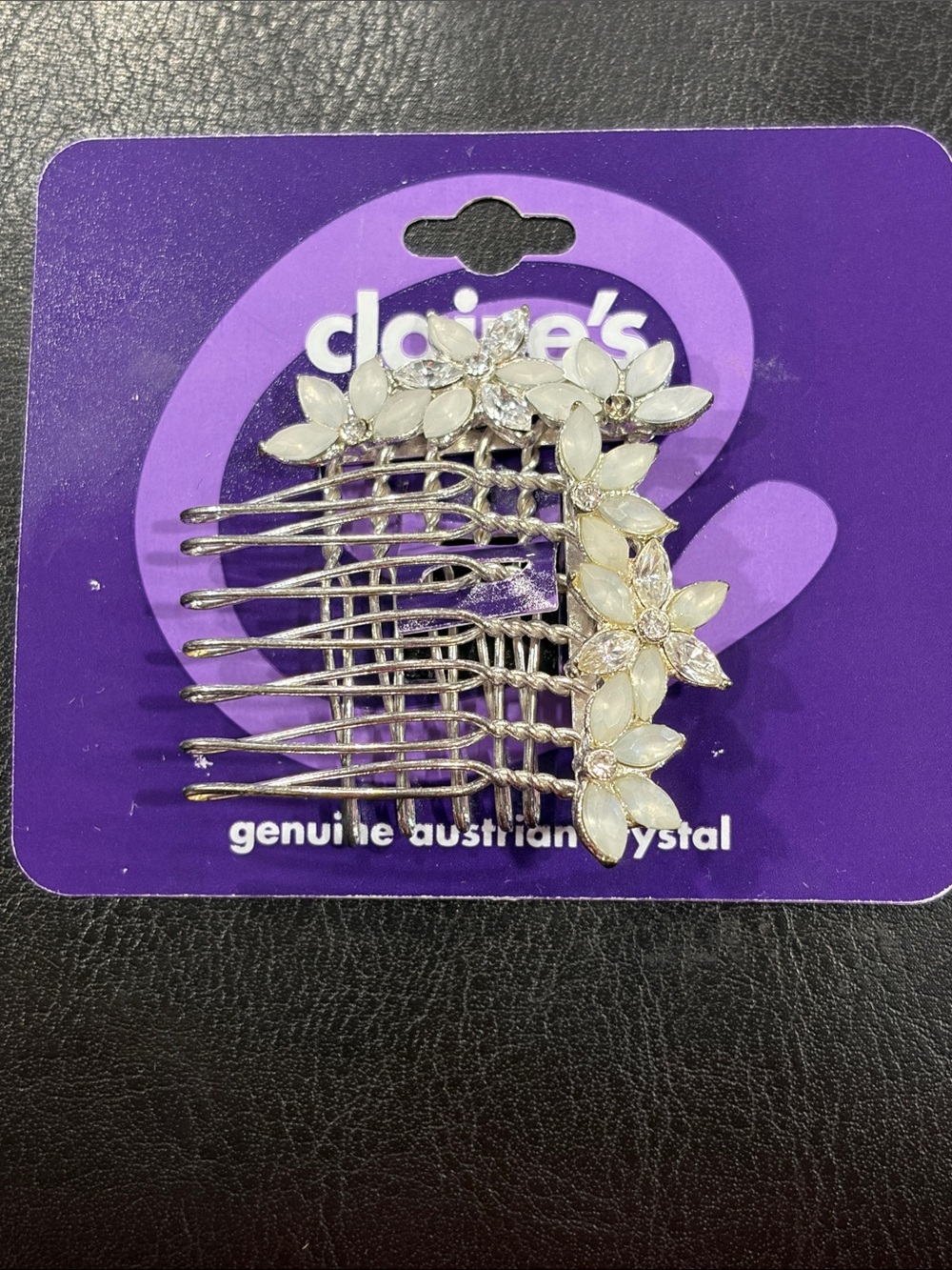 Claire's White Floral Crystal Hair Comb